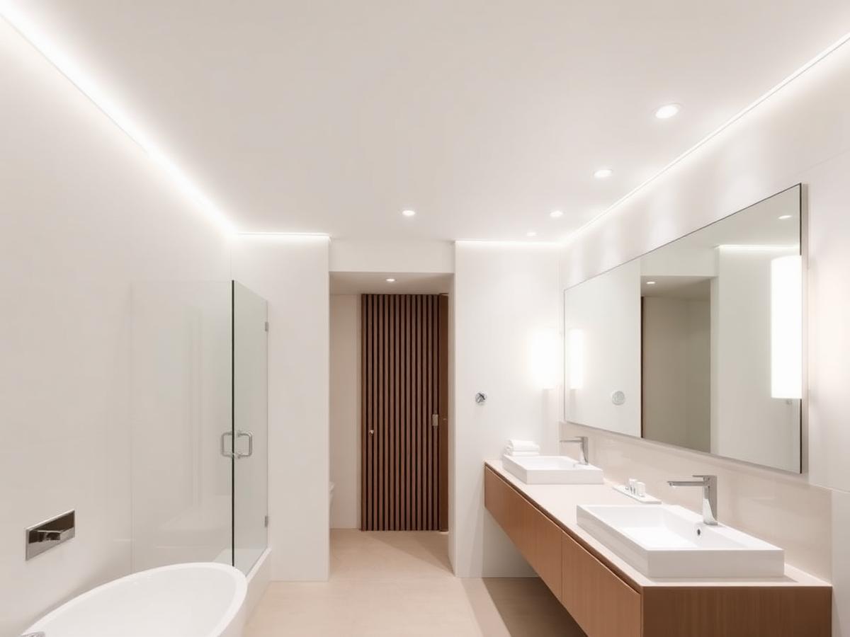 Banheiro com forro de gesso e luminárias embutidas
